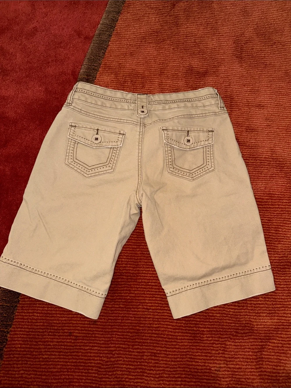 Maurices Tan Bermuda Shorts with brown unique stitching.